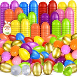 Shemira 2000 PCS 2.3 inch Plastic Easter Eggs plus 24 Golden Eggs, Empty Easter Eggs Fillable, Plastic Eggs Bulks for Easter Basket Stuffer,Party Favor, Easter Hunt, Classroom Prize