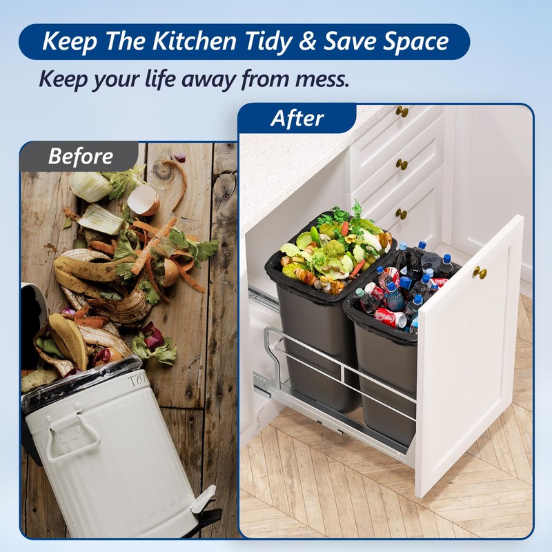 Insputer Dual Pull Out Trash Can Under Cabinet with Soft-Close
