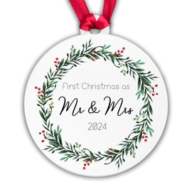 First Christmas as Mr and Mrs 2024 Wedding Bauble Christmas Tree Decoration Gift