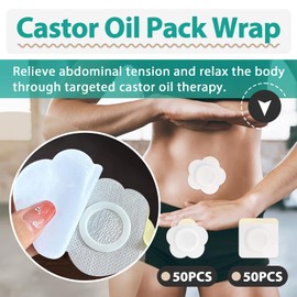 100 Pcs Castor Oil Pack Wrap for Belly Button, Self-Adhesive Disposable Castor Oil Patches, Highly Absorbent Anti Oil Leak (Oil Not Included)