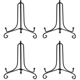 4 Pack Iron Display Stand 4 Inch Easel Plate Display Photo Holder Stand Decorative Plate Display Stand Black Iron Wire Easel Frame Stand for Pictures Cookbooks Tablets Arts (Black)