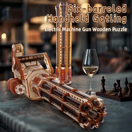 3D Wooden Puzzle Gun for Adults, Rubber Band 3D Gun Puzzle, Electric Gatling Gun Model Building Kit, Wood 3D Puzzle, Hobby Kits for Men, Wooden Building Set for Adults Teens (272 PCS)
