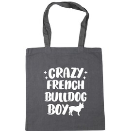 Hippowarehouse Crazy french bulldog boy - dog Tote Shopping Gym Beach Bag 42cm x38cm, 10 litres