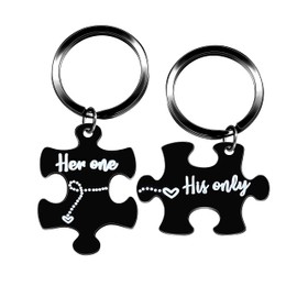 Tobestu Stainless Puzzle Matching Keychain Set Couples Romantic Valentines Gifts for Boyfriend and Girlfriend (Her One His Only)