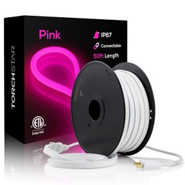 TORCHSTAR Premium 50ft LED Neon Rope Lights, Valentine's Day Decoration, Outdoor IP67 Waterproof, 120V UL Plug, ETL Listed Connectable Neon Light Strip for Shop Sign, Max 3 Sets(150FT), Pink Light