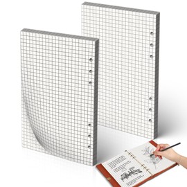 Papel para Recargas A5 -Paquete de 2, 180 Páginas / 90 Hojas Papel Forrado con Insertos A5, Relleno de Papel Perforado con Hojas Sueltas de 6 Orificios (Cuadrado)
