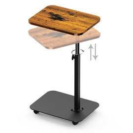 TV Tray Table Heavy Metal Base with Wheel Swivel/Adjustable Height Couch Table, Sofa Arm End Side Table for Living Room and Bedroom, Bed or Small Spaces