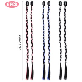 6Pcs Braid Hair Extensions, Braiding Hair Pieces Braid Wig Coloured Hairpieces Braided Hair Clips 19 Inch Baby Braids Front Side Bang Curtain Straight Ponytail Hair Extensions for Women Girls Kids
