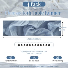 JEZID 4 Pack Dusty Blue Spring Easter Cheesecloth Table Runner Blue Boho Rustic Gauze Cheesecloth 120 inch 10FT Cheese Cloth Runner for Wedding Bridal Baby Shower Party Home Decoration