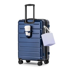 KYME Hard Shell Checked 24 Inch Luggage with Cup Holder,Medium Suitcase with Double Spinner Wheels & Built-In TSA Lock,Navy Blue