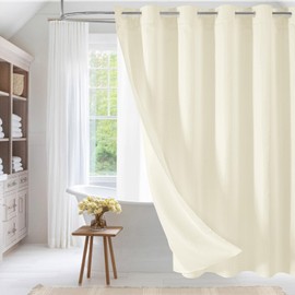 MitoVilla Ivory Long Shower Curtain 72 x 80, No Hooks Needed 80 inch Long Heavyweight Waffle Fabric Shower Curtain Set with Snap-in Liner for Hotel Grade Spa-Like Bathroom Decor, Ivory/Beige