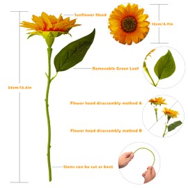 DBCMEW DBCMEW Artificial Sunflowers, 10pcs Large Single Stem Silk Fake Sunflowers Ideal for DIY Craft/Wedding/Birthday Party/Outdoor/Office/Home DecorationNO VASE