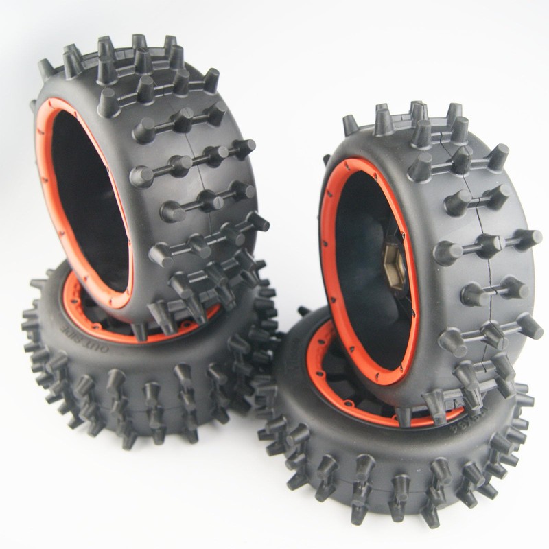 Orange Beadlock Knobby Digger Tires Wheels for Rovan HPI Baja