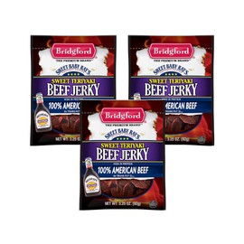 Bridgford Sweet Baby Ray’s Beef Jerky Sweet Teriyaki 3.25 oz Pack of 3 - Protein-Rich Snacks for Low Carb and High Protein Diets - Beef Jerky Teriyaki for On the Go Snacking and Busy Lifestyles