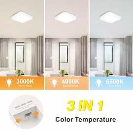 BrightFly LED Square Ceiling Light, 2300LM 20W, 3CCT (3000K/4000K/6500K) Bathroom & Kitchen Flush Light, Waterproof IP54