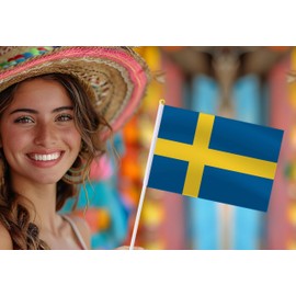 Sweden Handheld Small Flag Set,10 PCS 5×8 Inch Mini Swedes Hand Held Banner,Tiny Digital Printed Polyester Banner