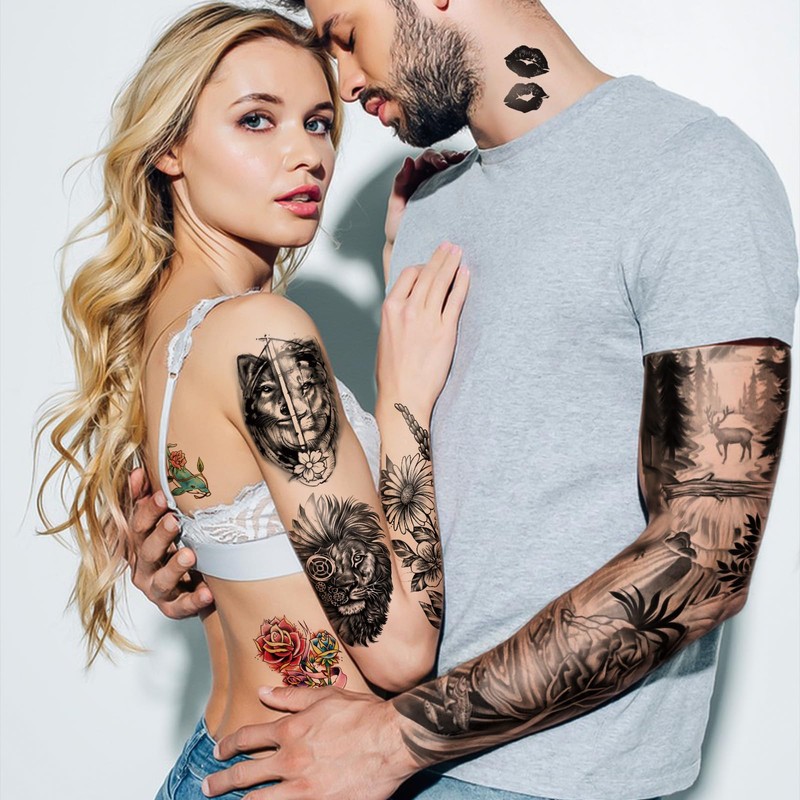 46 Sheets Full Arm Temporary Tattoos Waterproof For Men(L22.8“xW7”), Fake