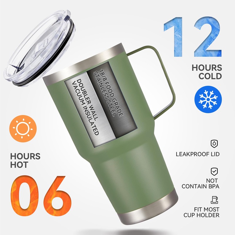 Cool Yoleb 30 oz Tumbler with Handle and Lid, Stainless