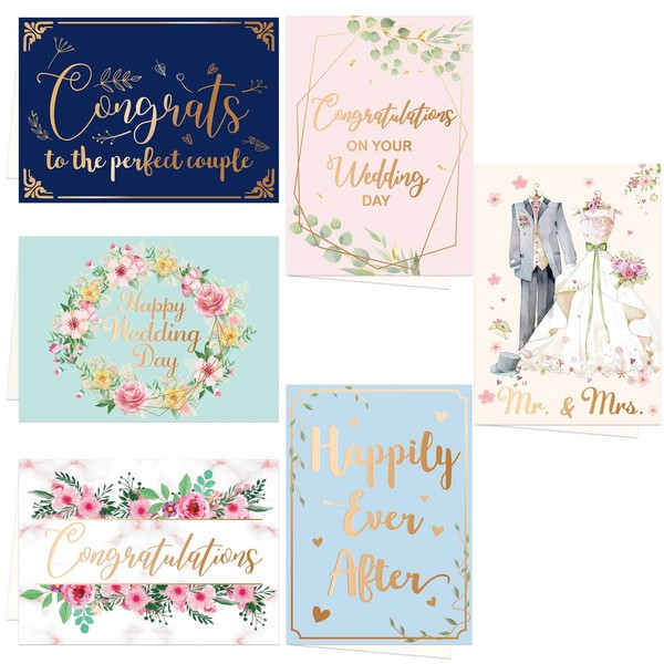FANCY LAND Wedding Greeting Cards Engagement Congratulations Notes for Couple with Golden Envelopes 24Pcs