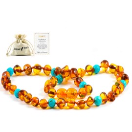 Baltic Amber Necklace - Natural Amber from Baltic Region, Genuine Amber 13 inch. (Turquoise)