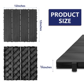 skillmaid 72 PCS Plastic Interlocking Deck Tiles - 12" x 12" Waterproof Indoor Outdoor Flooring All Weather Use, Patio Floor Decking for Porch Poolside Backyard Balcony, Dark Grey