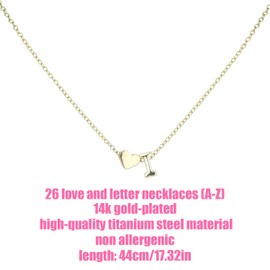 Women's Gold Heart-Shaped Letter Necklace, Gold-Plated Heart-Shaped Letter Necklace Gold Heart Initial Necklace Birthday Gift Valentine's Day Present for Women Girls (I)