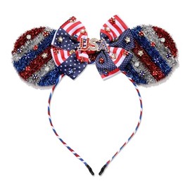 PHALIN 4th of July Headbands Outfits Accessories for Women Girls American Flag Star USA Headband Red White and Blue Patriotic Mouse Ears Headbands 4th of July Decorations Party Favors Gifts