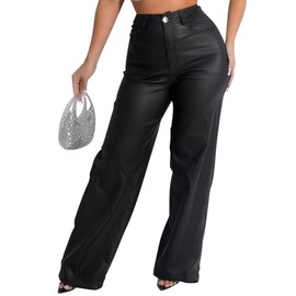hibshaby Faux Leather Pants, Leather Leggings for Women Black High Waisted Straight Leg Leather Pants Thin Large