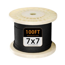 T316 100 FT Deck Railing Cable 1/8" Black Stainless Steel Wire Rope with a Cutter,Deck Railing Rope Kit Used for Stairs and Construction Wire 7x7 Core Metal Wire Structure