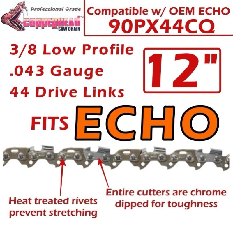 For ECHO COPPERHEAD 12" 3-Pack Chainsaw Chains, 3/8 Low Pro,