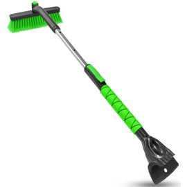 SEAAES 33 Inch Ice Scraper with Snow Brush for Car Windshield, Extendable Snow Scraper and Brush with Foam Grip for Truck SUV Vehicle Window - Green