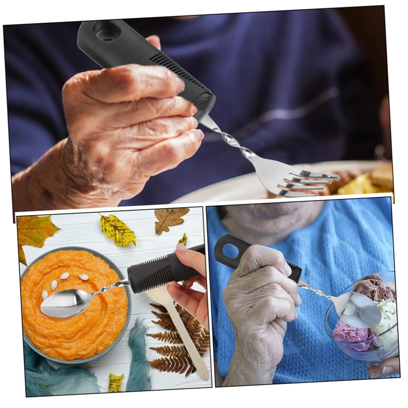 SHOWERORO 2 Sets Adaptive Utensils for Elderly Shaking Cutlery with