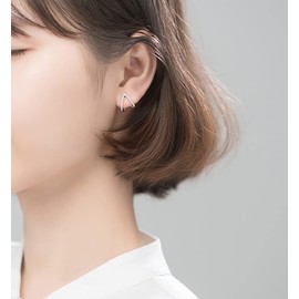 Reffeer Solid 925 Sterling Silver CZ V Cuff Earrings Piercings for Women Earrings Claw Huggie Earrings Studs Earrings (A-Silver)