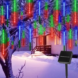 Minetom Solar Christmas Decorations, Meteor Shower Christmas Lights Outdoor, 10 Tube 240 LED Solar Rain Lights, String Lights for Xmas Tree, Wedding, Holiday Party Decor, Multicolor
