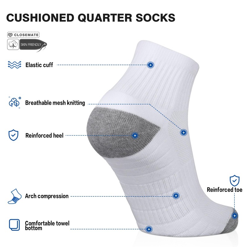 Closemate 7 Pairs Athletic Ankle Socks for Men Women Thick