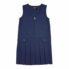 INSAFIANS Girls School Pinafore Dress Pleated 2 Button Kids School Dress School Uniform (Navy, 15-16 Years)