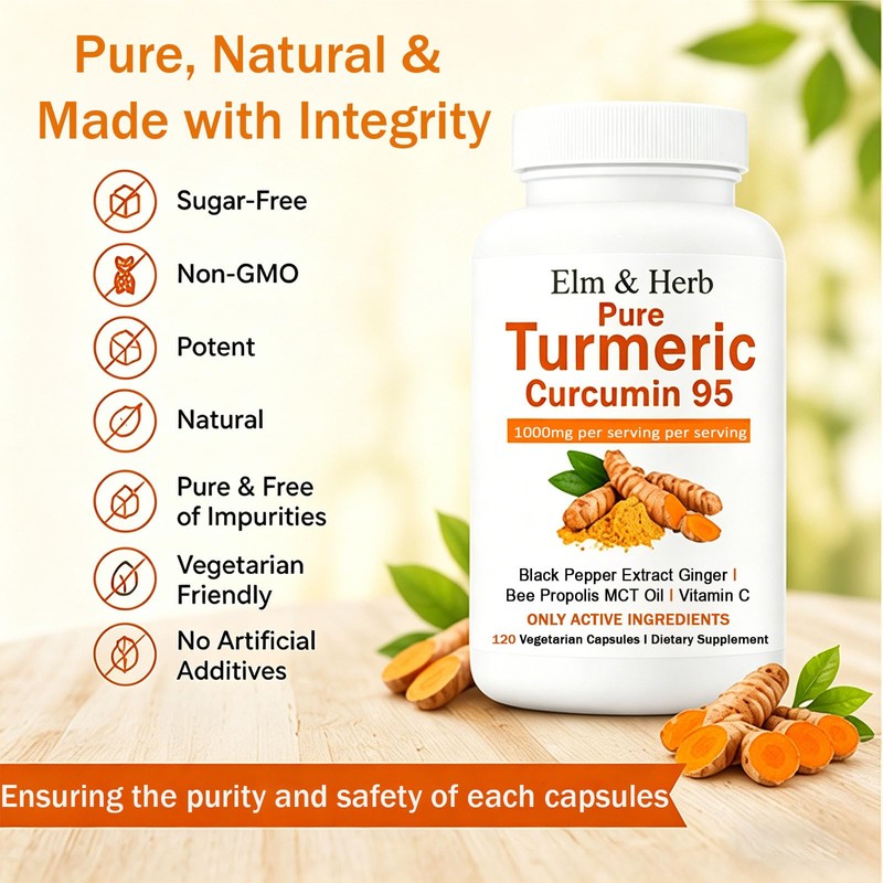 Elm & Herb Pure Turmeric Curcumin 95, Elm and Herb