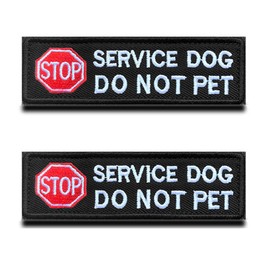2 Packs Service Dog Do Not Pet Stop Warning Vest/Harness Patch Hook & Loop Embroidered Fastener Badge Emblem for Working Guide Animals