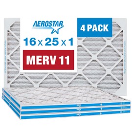 Aerostar 16x25x1 MERV 11 Pleated Air Filter, AC Furnace Air Filter, 4 Pack (Actual Size: 15 3/4"x24 3/4"x3/4")