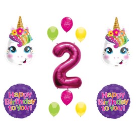 Unicorn Head 2nd Rainbow Birthday Party Balloons Decoration Supplies Second