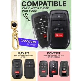 for Toyota Corolla Key Fob Cover and Leather Keychain - TPU Key Case for Avalon, Camry, C-HR, Highlander, Prius, Venza - 2019-2024 Keyfob Cover Compatible with HYQ14FBX - White and Gold
