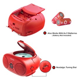Memorex AM/FM Top Loading CD Player | Portable Stereo with Programmable Memory | Auxiliary Input and LED Display (Red)