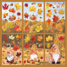 Pack of 100 Autumn Window Decorations, Thanksgiving Window Decoration, Without Glue, Maple Leaves Window Stickers, Autumn Window Decoration for Children's Room, Cafeteria
