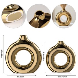 XMGZQ Gold Vase,Ceramic Vase Set of 2,Gold Vases Home Decor,Round Vase for Centerpieces,Gold Vase for Living Room Decor,Gold Home Decor Accents,Home Decor Vase for Kitchen,Coffee Table