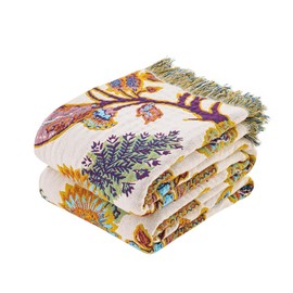 XIBLC Boho Throw Blanket for Bed, 100% Cotton Soft Rustic Quilt Fall Blanket, 50"x60" Floral Printed Farmhouse Decor Bed Blankets, All Season Rustic Reversible Bohemian Throw Quilt