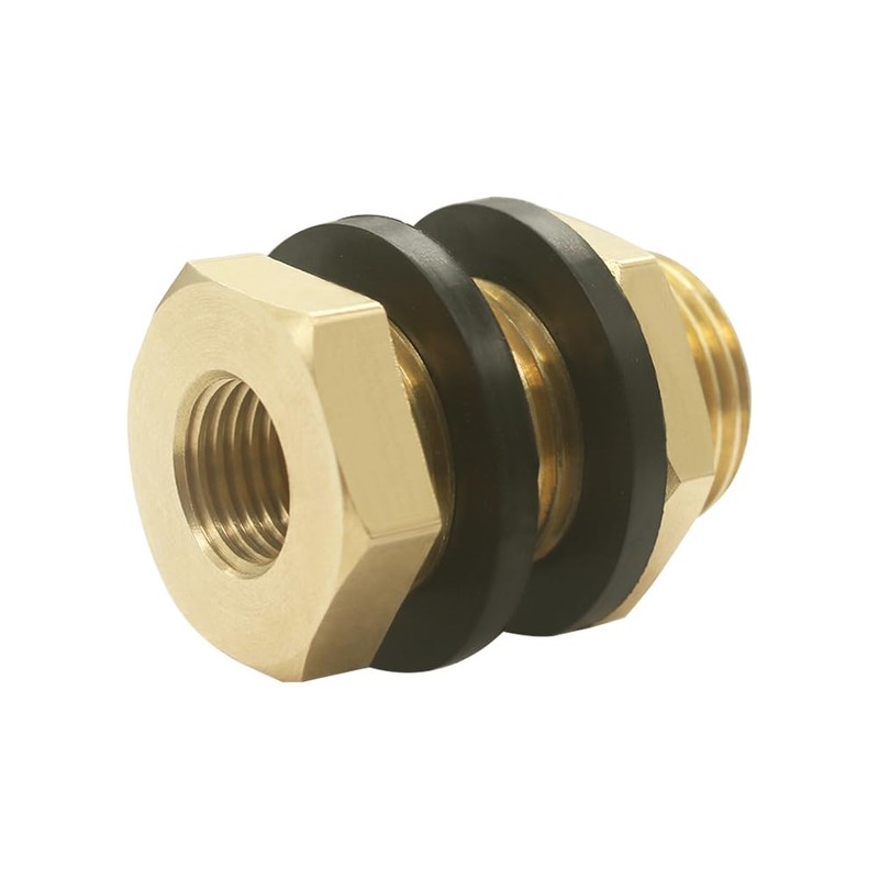 Hooshing 2PCS Brass Bulkhead Fittings1/4" NPT Female Coupling and 1/2"