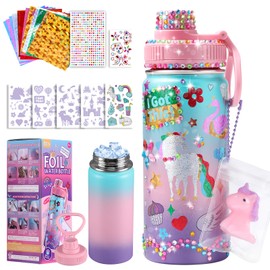 JMMICO Decorate Your Own Water Bottle Kits for Girls Age 4-6-8-10 (Stainless Steel),Unicorn Crafts Gifts,Foil Arts and Crafts Gifts for Girls Birthday Presents Christmas