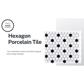 USCT 1x1 Hexagon White with Black Dot Matte (Exact Hex Size 7/8") Porcelain Mosaic Floor Wall Tile Backsplash (10 Sheets/case) for Kitchen, Bathroom Shower, Accent Decor, Fireplace, Flooring