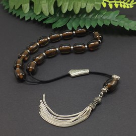 ALBATROSART Design - Greek KOMBOLOI Series Worry Beads Begleri Pony Anxiety Beads Rosary Relaxation Stress Relief (Olive Green Resin Column -16X13mm- 15 Big Beads)