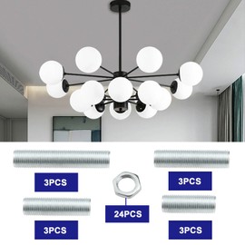 LT Easiyl 12 Sets (36PCS) Lamp Pipe Nipple Repair Kit Zinc-Plated Nuts Flat Washers Silver Tone Including M10 20/30/40/50mm Nipples M10 Nut for Lamp Repair Expansion Socket